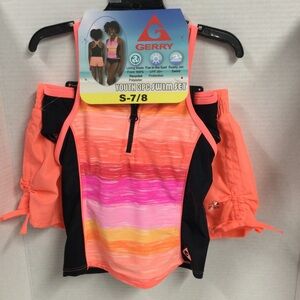 Gerry Weber Girls' Neon Coral Stripe 3pc Swim Set - Youth S (7/8)